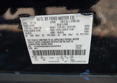 2017 Ford Explorer Xlt from USA, damaged, VIN 1FM5K8D86HGA30763